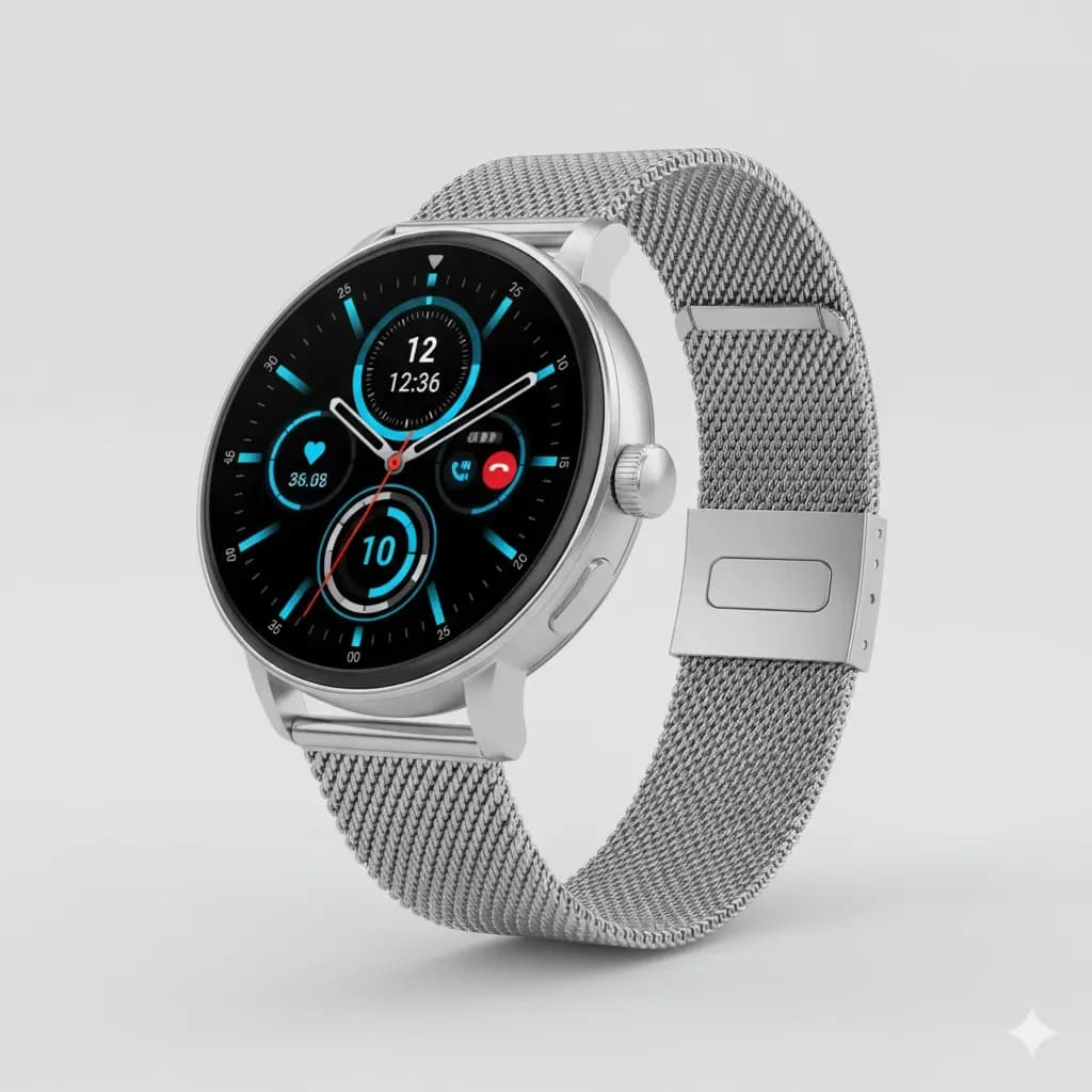 Titan Crest Premium Mesh Strap Smartwatch – 1.43" AMOLED Display & BT Calling